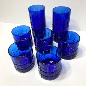 Vintage Cobalt Blue Anchor Hocking Tumbler and Rocks Cocktail Glass Set